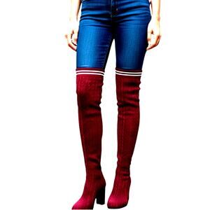 Hot Kiss 7 Red Sock Women's Thigh High Over Knee Boots 3 Inch Heel Shoes